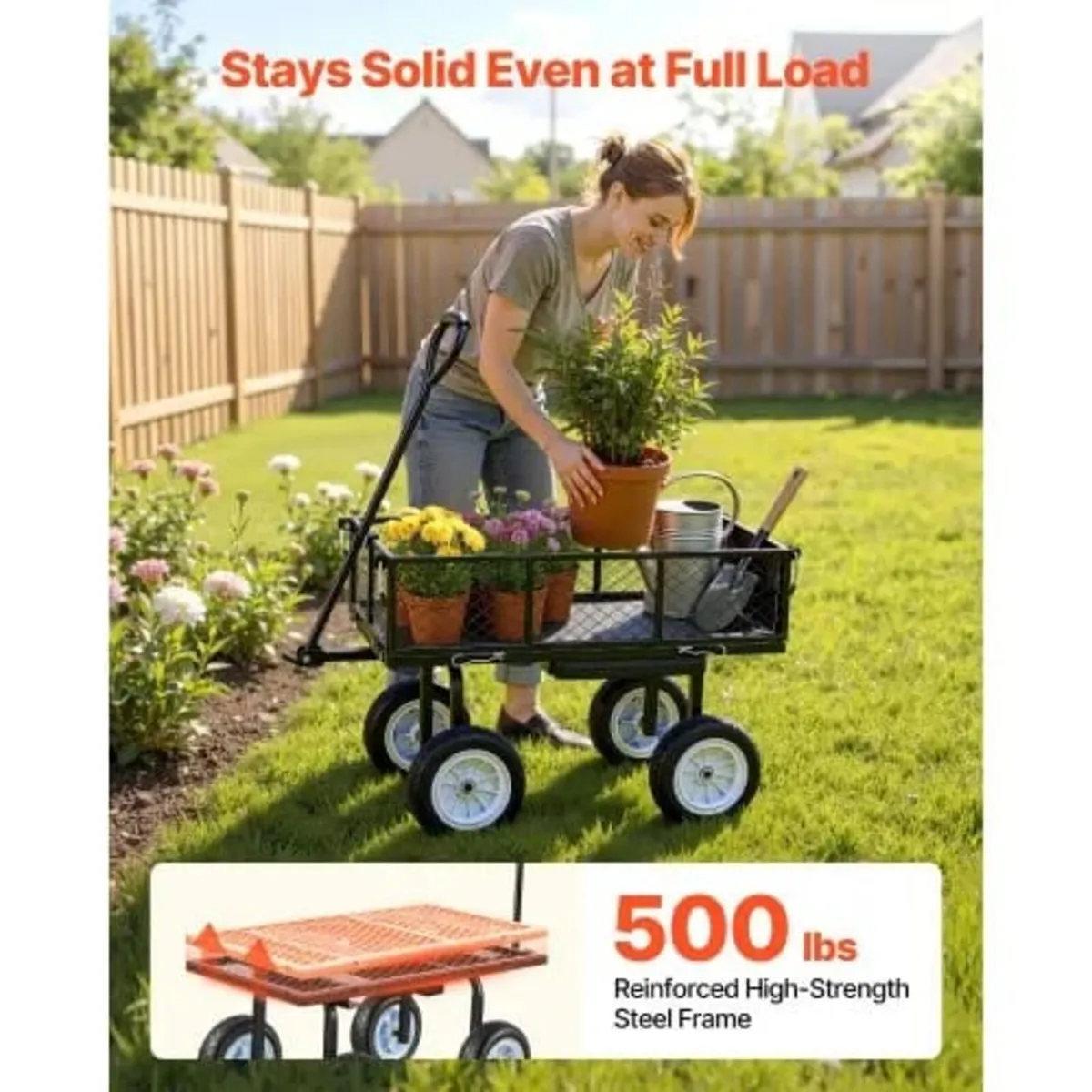Garden Cart with Seat, 226.8 kg, Rolling Steel Gar - Image 3