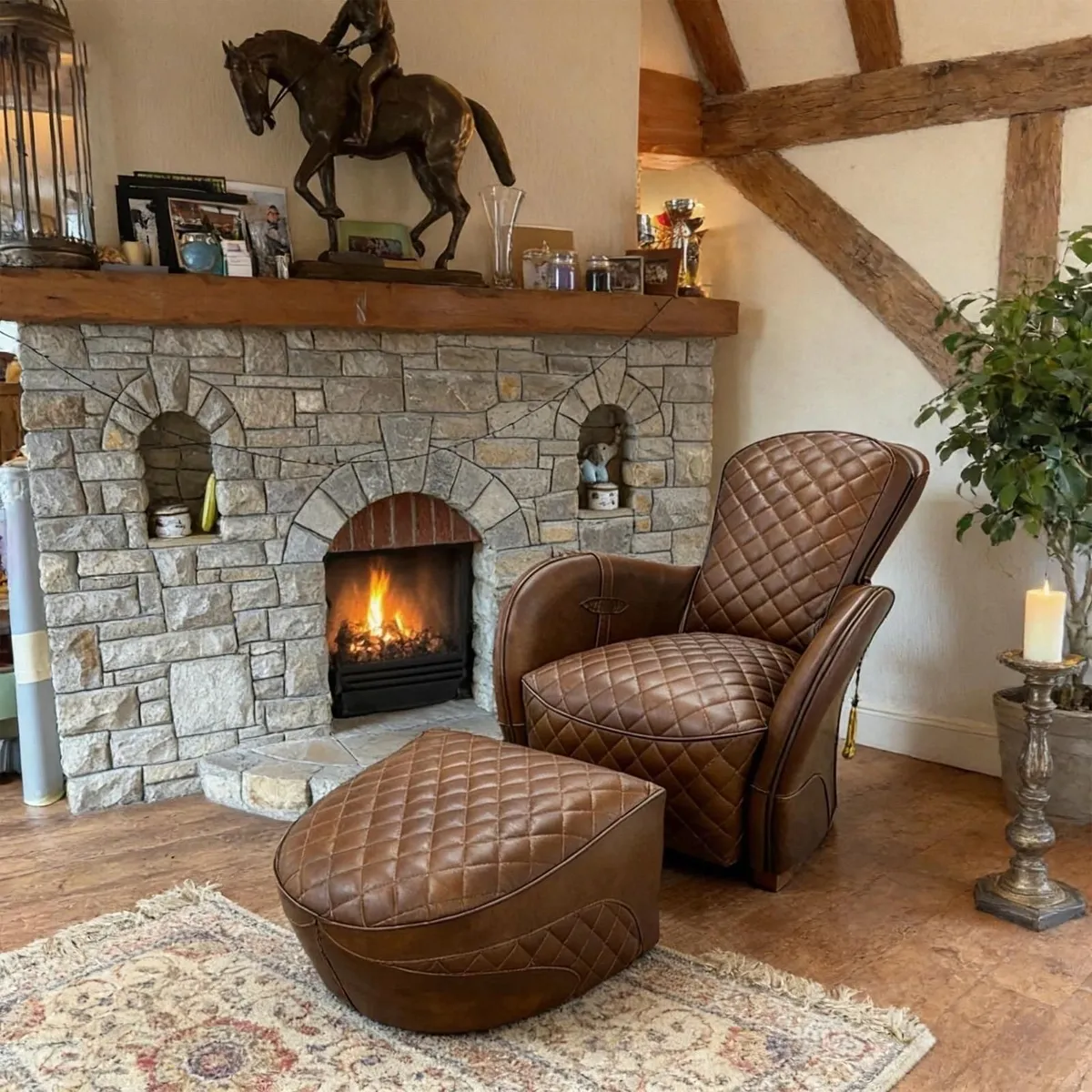 Leather Recliner and Foot Stool - Image 1