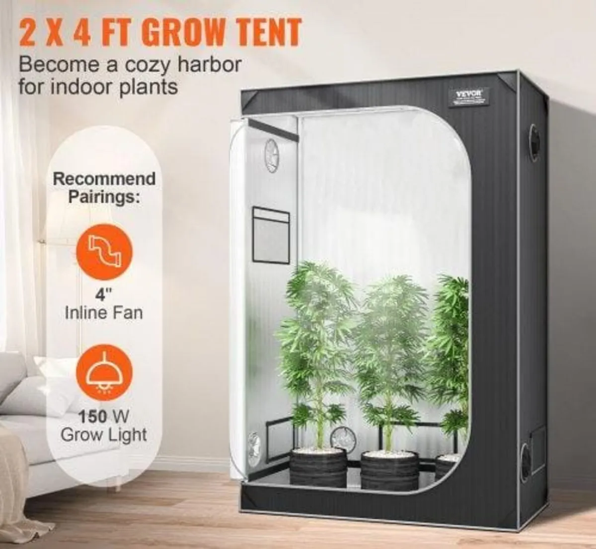 2x4 Grow Tent, 122 x 61 x 183 cm, High Reflective - Image 3
