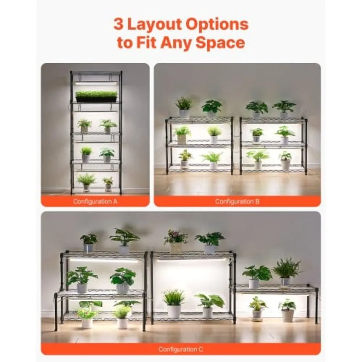 DIY Plant Shelf with Grow Lights, 180cm Tall Indoo - Image 3