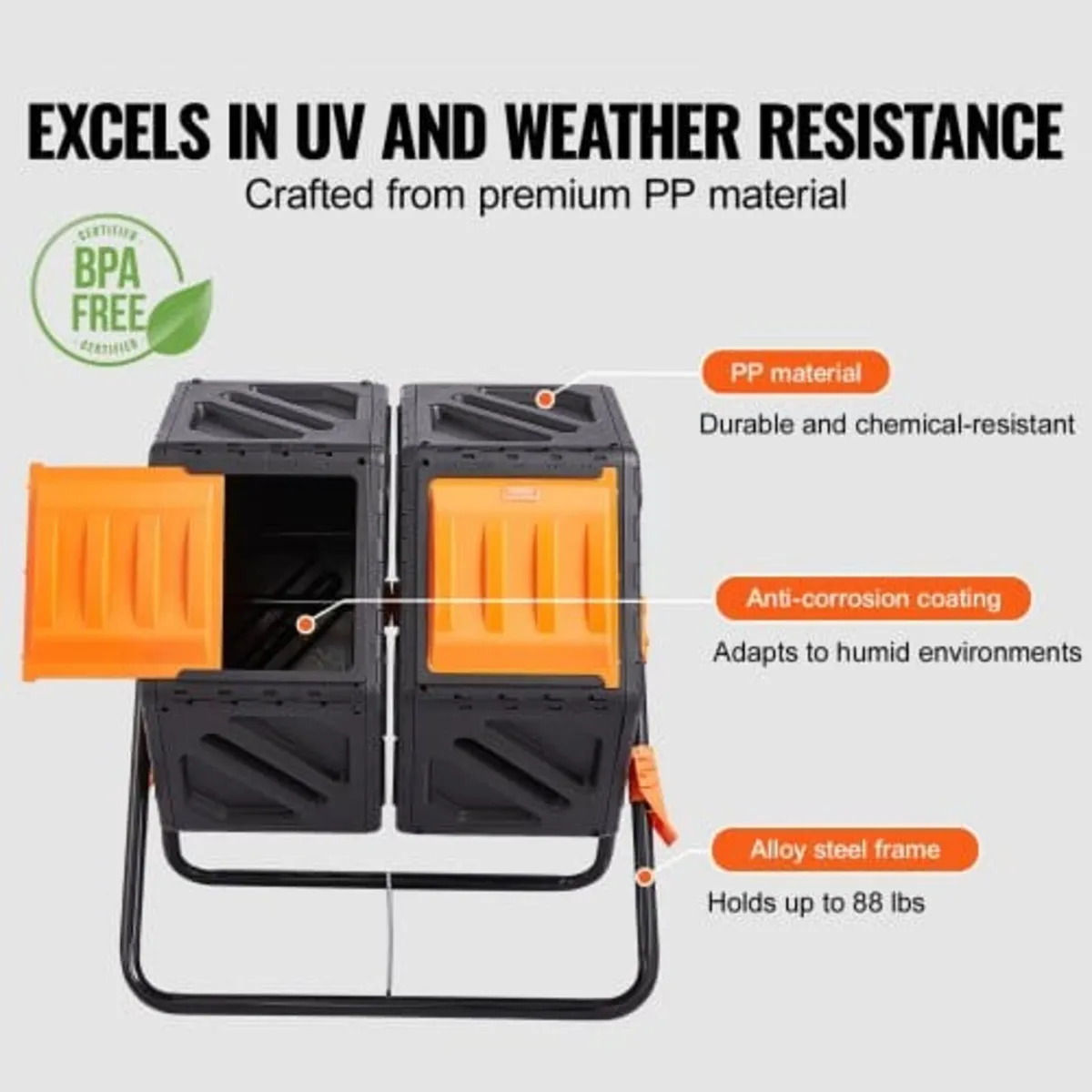 Compost Bin, 140.1L Dual Chamber Composting Tumble - Image 3