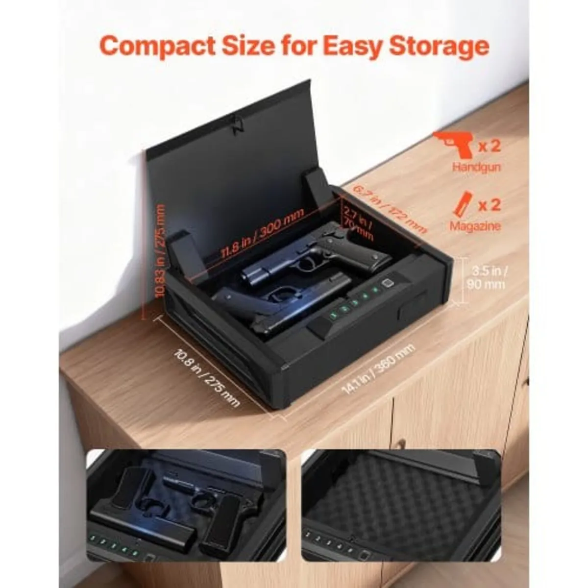 Gun Safe, Heavy Duty Handgun Safe with Fingerprint - Image 2