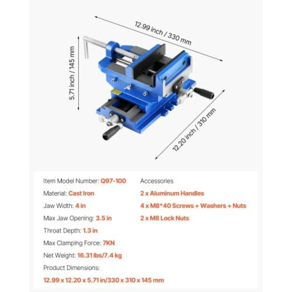 Cross Slide Drill Press Vise, 4 Inch Jaw Width, 2 - Image 2