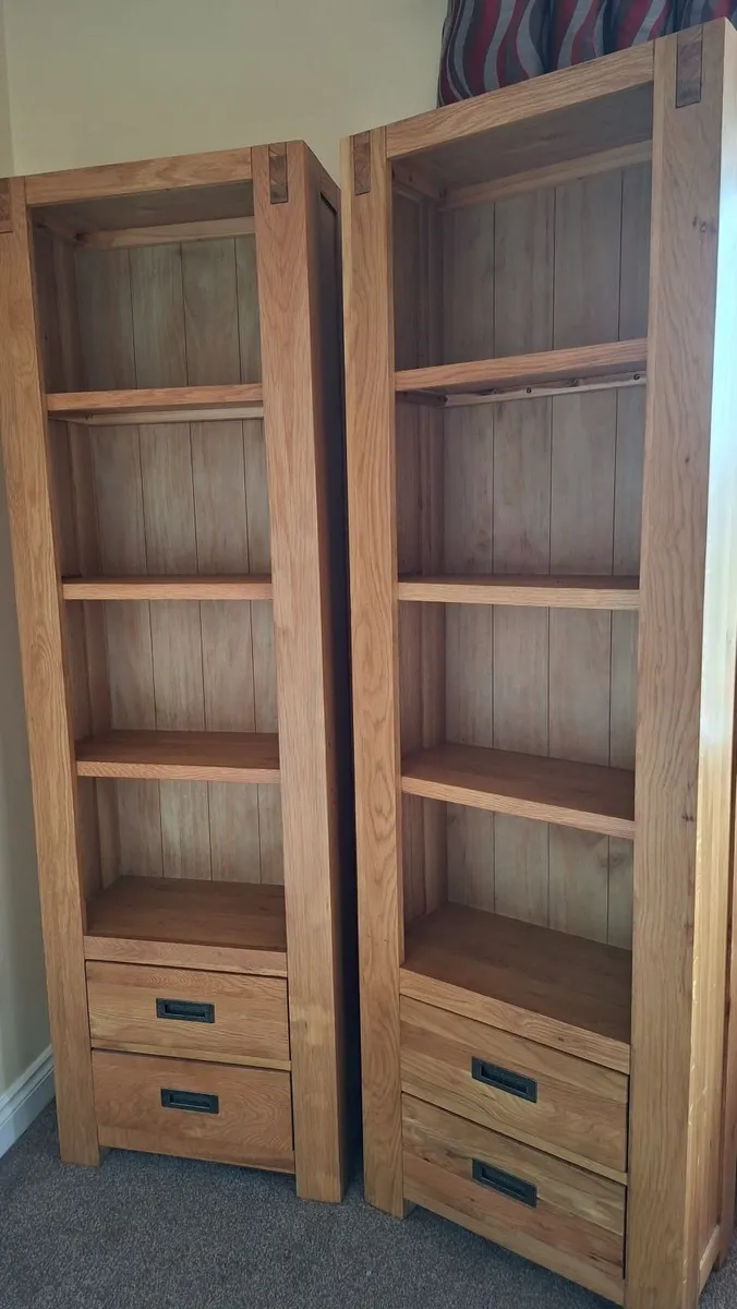 Pair of Solid Oak Tall Bookcases with Drawers (Exc - Image 4
