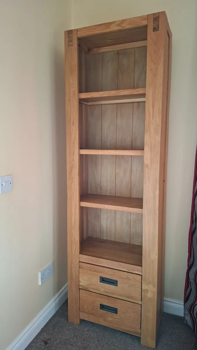 Pair of Solid Oak Tall Bookcases with Drawers (Exc - Image 2
