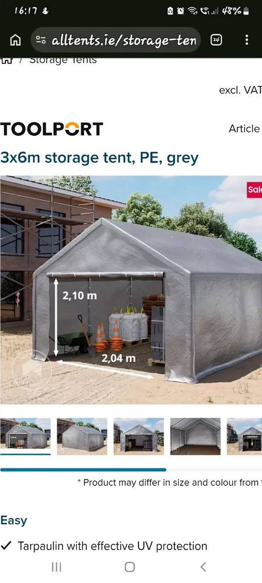 3m x 6m grey tented car garage - Image 1