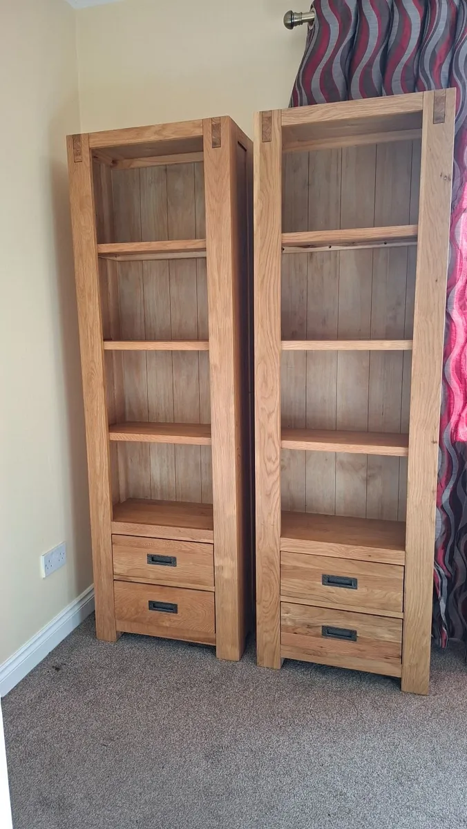 Pair of Solid Oak Tall Bookcases with Drawers (Exc - Image 1
