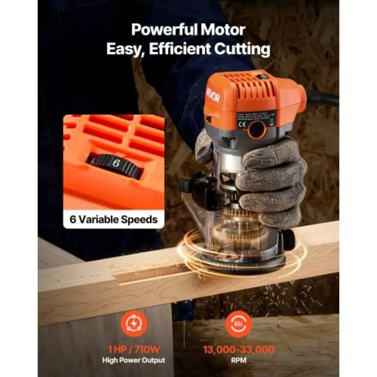 Wood Router, 1 HP 710W, Variable Speed Palm Router - Image 2