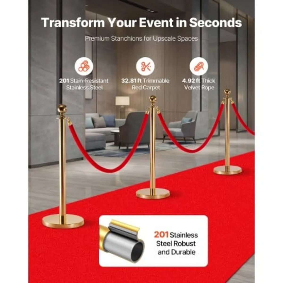 Stanchion Post, 8 Pcs Crowd Control Barrier Set wi - Image 2