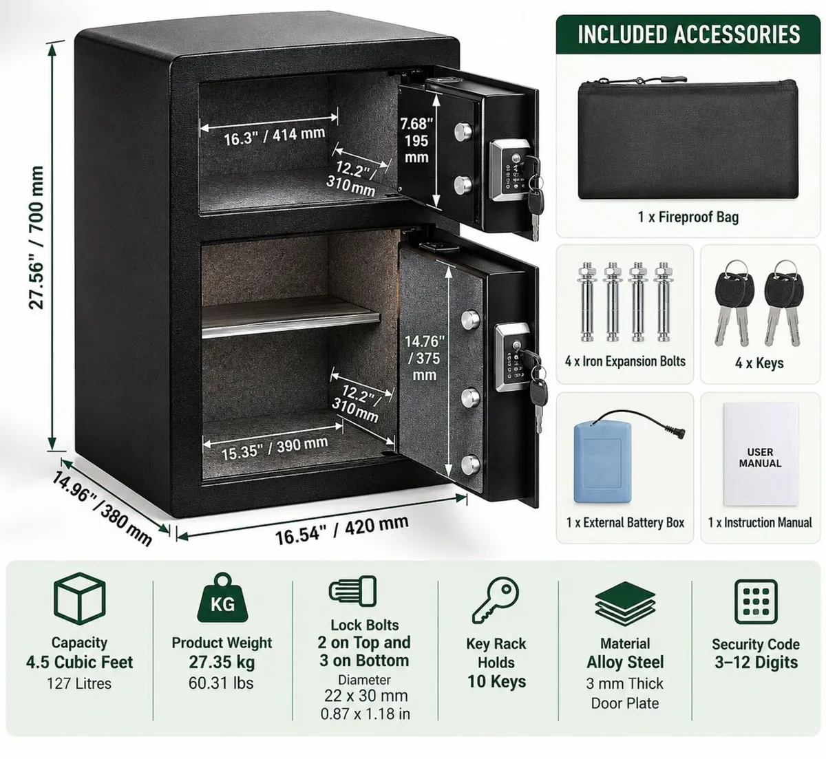 127L Dual Compartment Digital Security Safe with A - Image 2