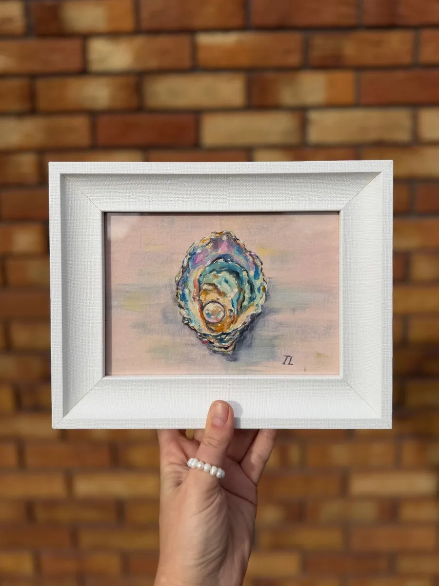 Small Original Art, Sea Shell Framed Oil Painting - Image 1