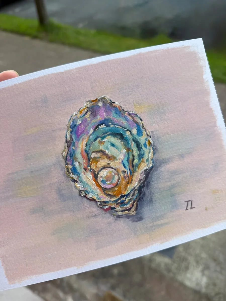 Small Original Art, Sea Shell Framed Oil Painting - Image 2