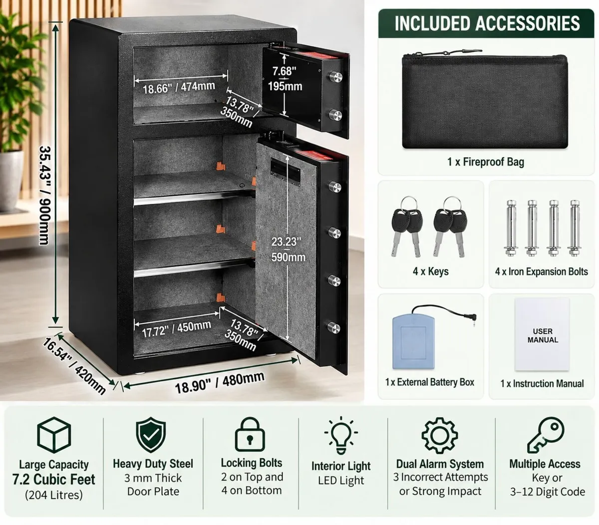 204L Large Dual Door Digital Security Safe - Image 2