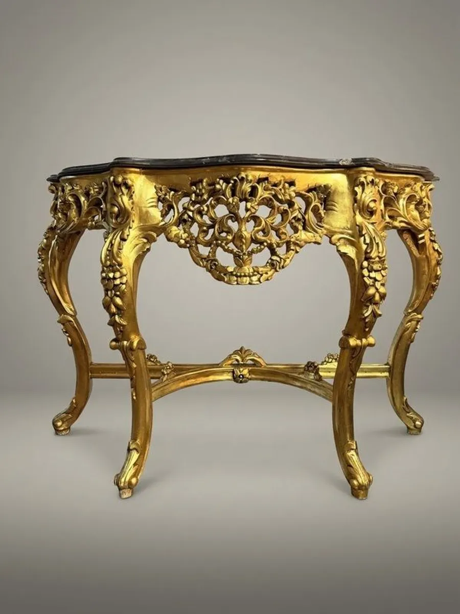 Carved Gilt Wood Console Table with Shaped Marble Top - Image 1