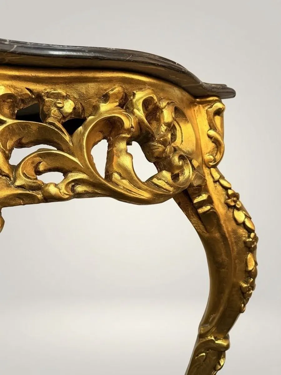 Carved Gilt Wood Console Table with Shaped Marble Top - Image 2