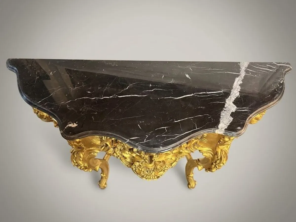 Carved Gilt Wood Console Table with Shaped Marble Top - Image 4