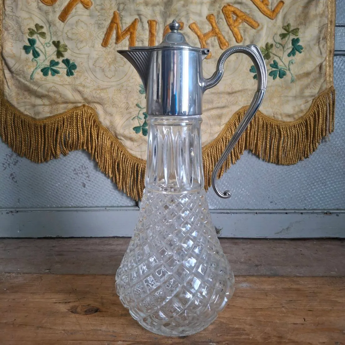 Mid-Century Silver-Plated & Cut Glass Claret Jug - Image 1