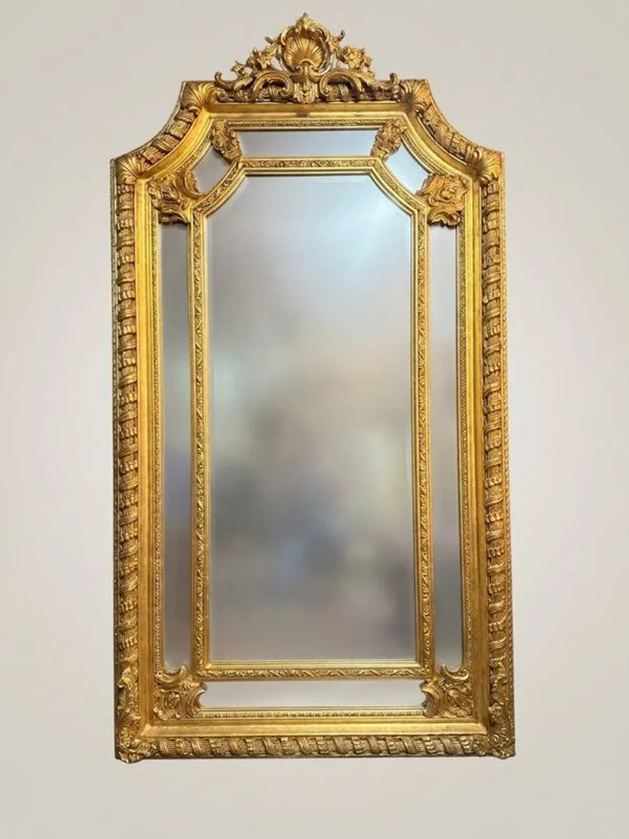 Large French Style Gilt Wood Section Mirror - Image 1