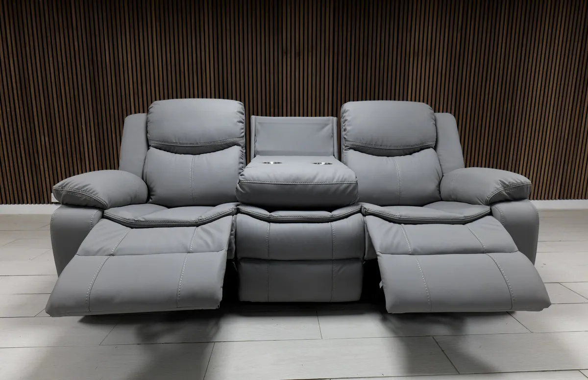 Valerie 3+2 Light Grey Leather Recliner Sofa Set - Image 4