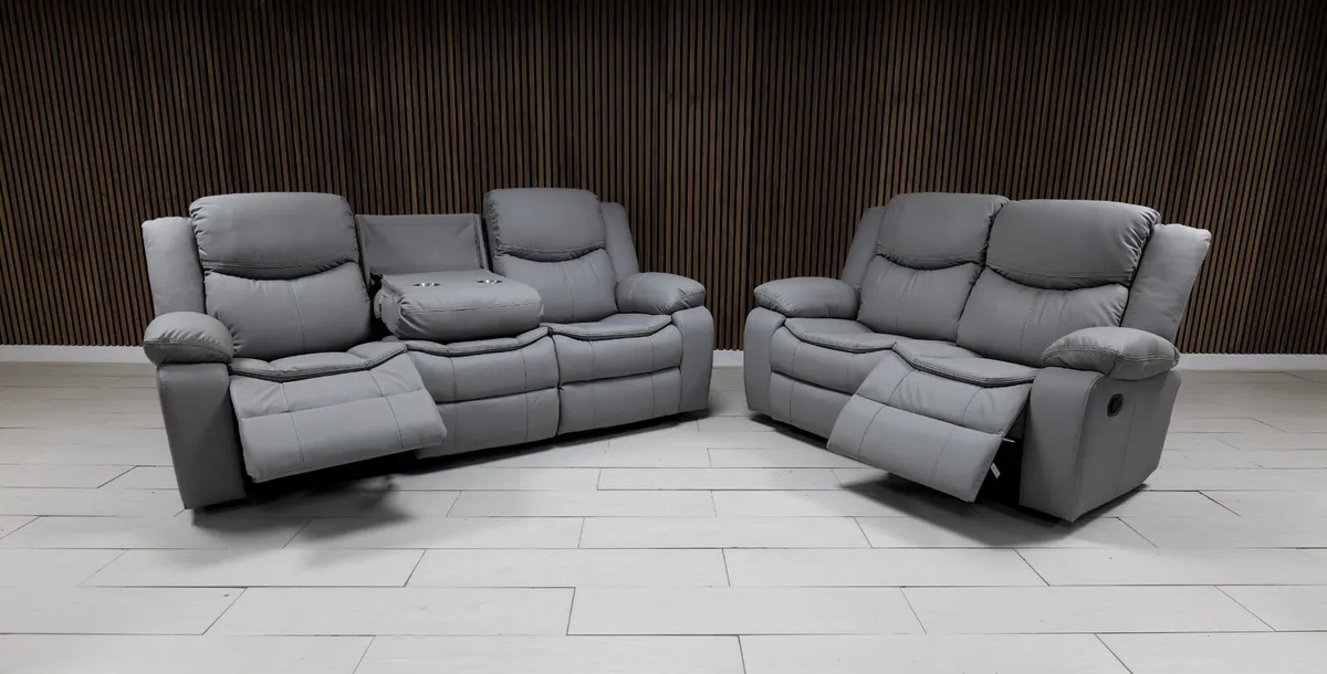 Valerie 3+2 Light Grey Leather Recliner Sofa Set - Image 2