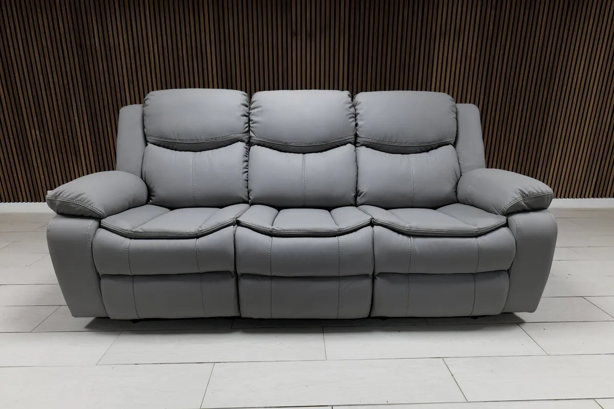 Valerie 3+2 Light Grey Leather Recliner Sofa Set - Image 3