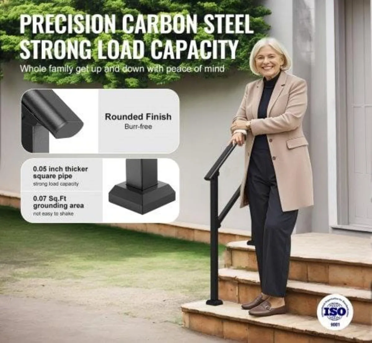 Handrails for Outdoor Steps, 2 PCS 2-3 Step Stair - Image 2