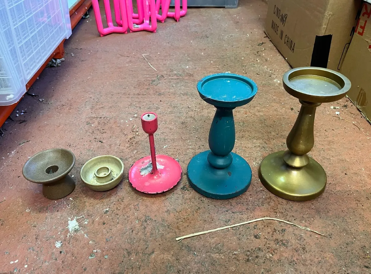 Mixed Candleholders, Pewter & Silver Styling Props - Image 1