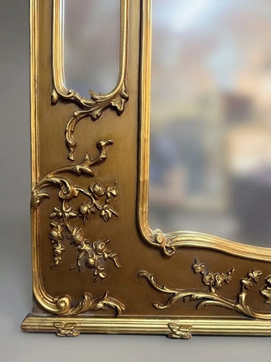 Large Sectioned Wall Mirror with Foliage and Scroll Detail - Image 3