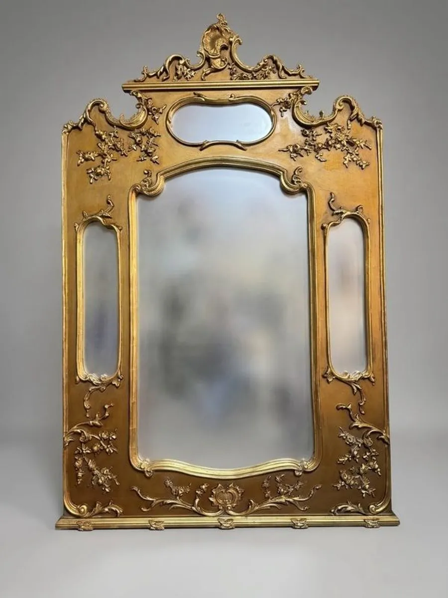 Large Sectioned Wall Mirror with Foliage and Scroll Detail - Image 1