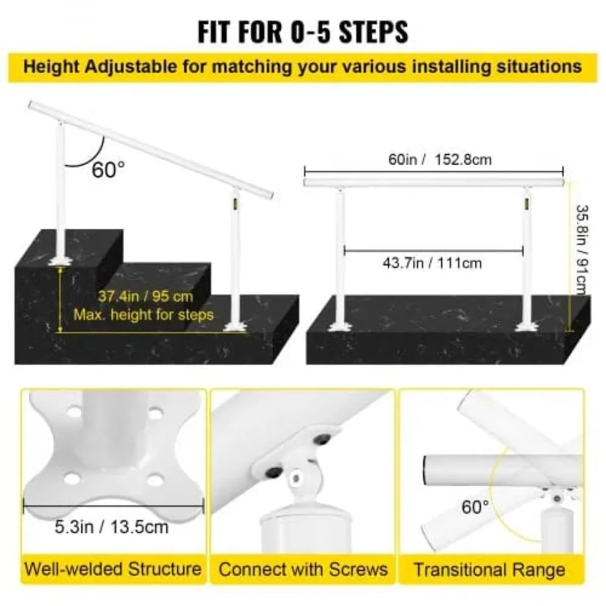 Stair Railing Kit, 152.4 cm Handrails for Outdoor - Image 2