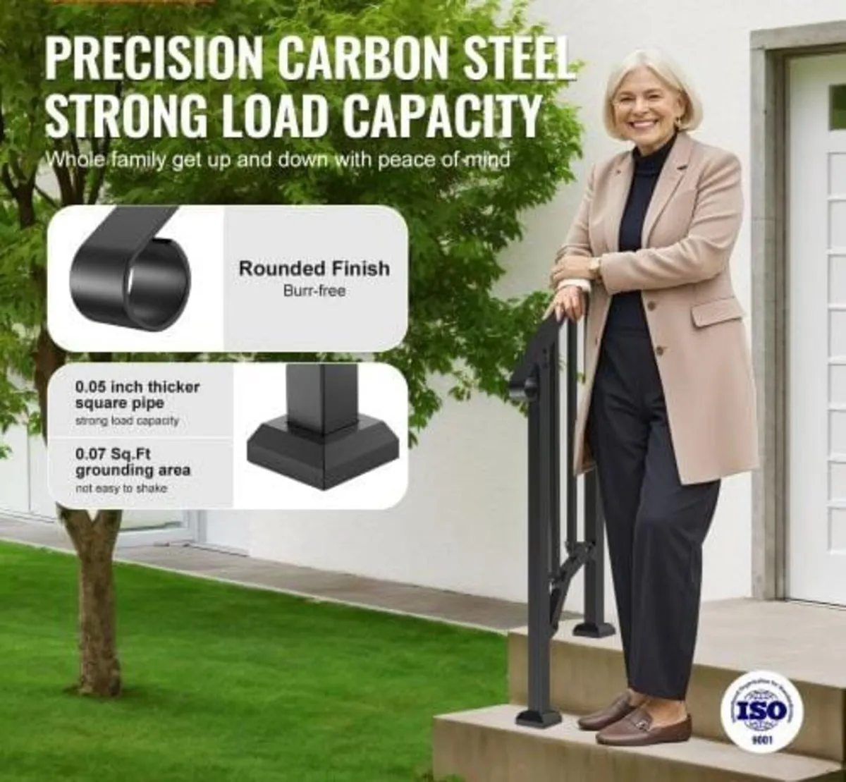 Handrails for Outdoor Steps, 1-2 Step Stair Hand R - Image 3