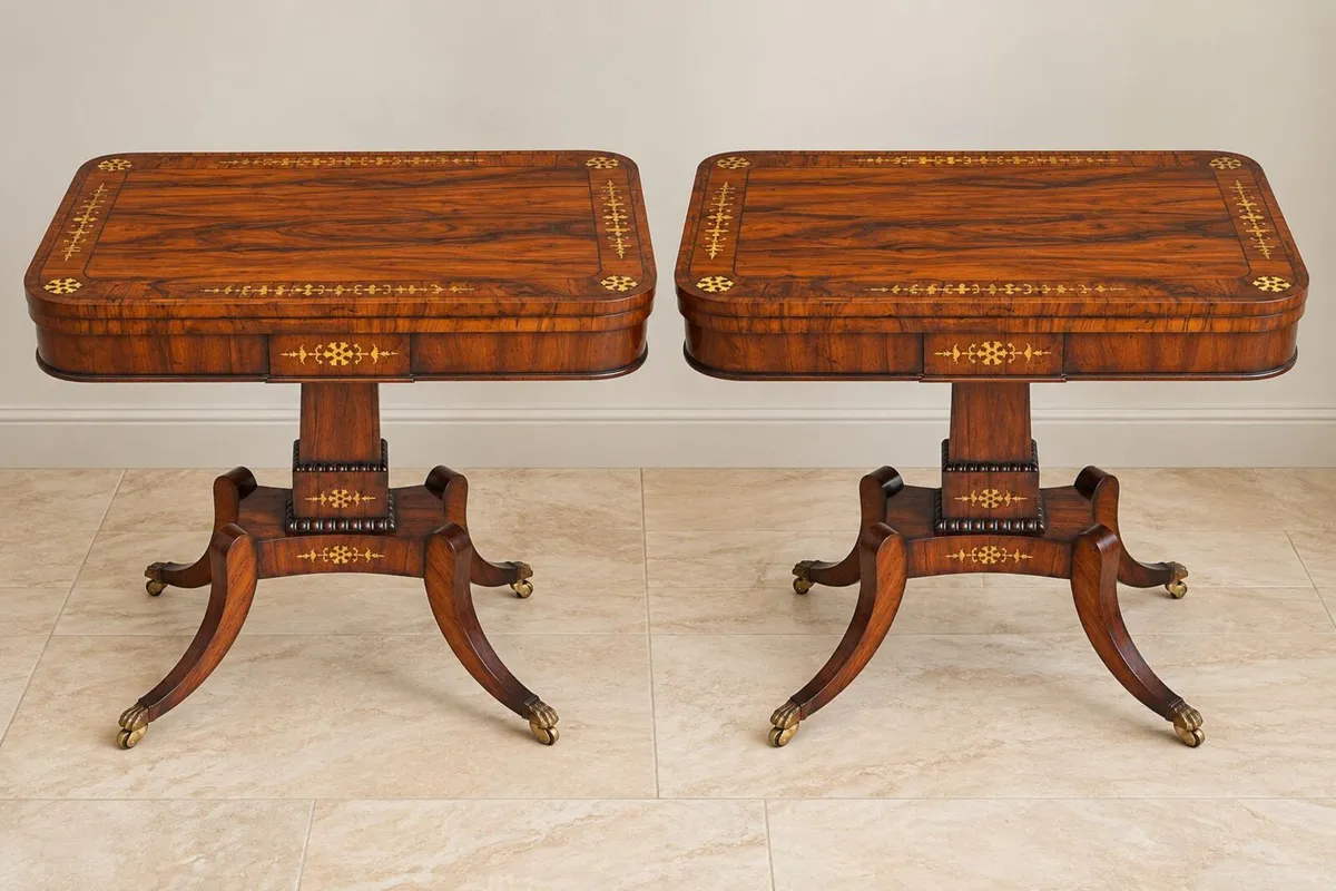 Pair of Antique  Rosewood inlaid Card tables - Image 1
