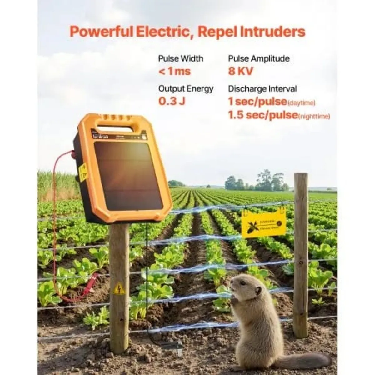 Solar Fence Charger, 0.3J 8 kV Solar Powered Fence - Image 4