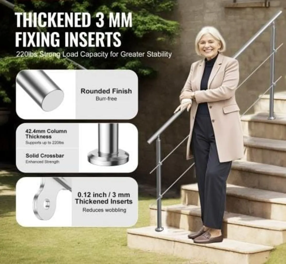 180.1 cm Handrails for Outdoor Steps 2 Crossbars S - Image 3