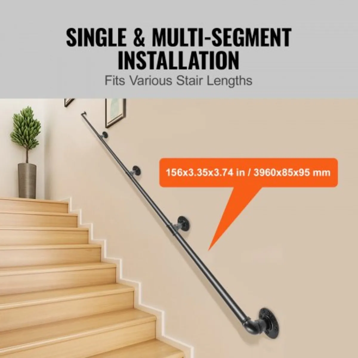 Pipe Stair Handrail, 396.2 cm Staircase Handrail, - Image 4
