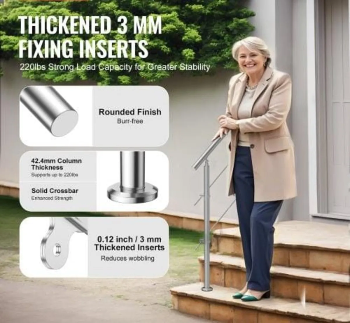 100.1 cm Handrails for Outdoor Steps 2 Crossbars S - Image 3