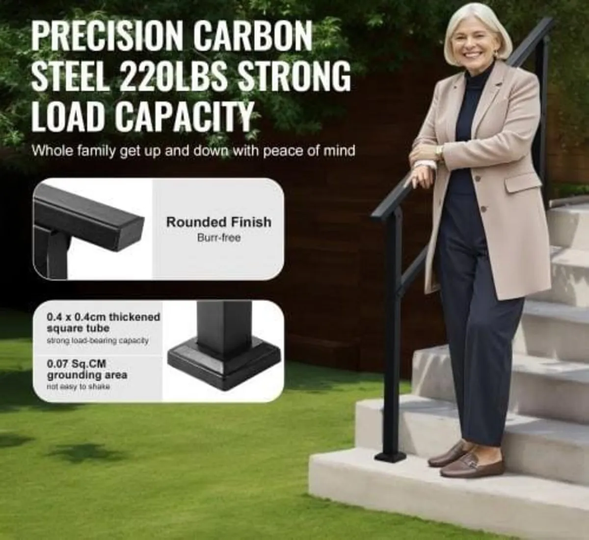 Outdoor Handrails for Steps, 4-5 Step Stair Rail K - Image 3
