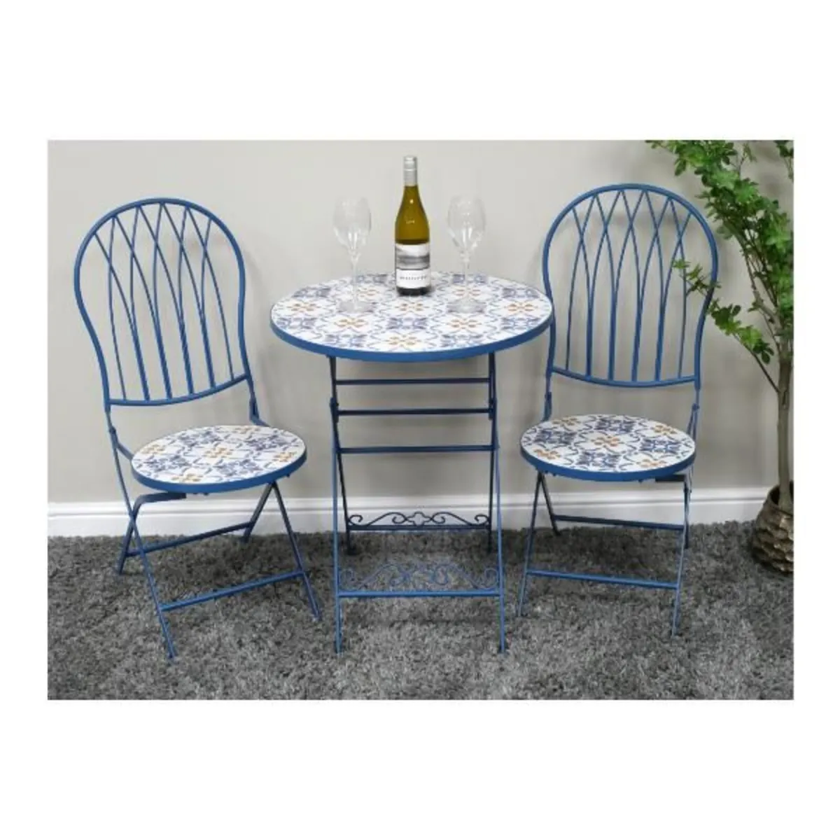 Two Seater Table & Chairs Mosaic Blue D10919 - Image 1