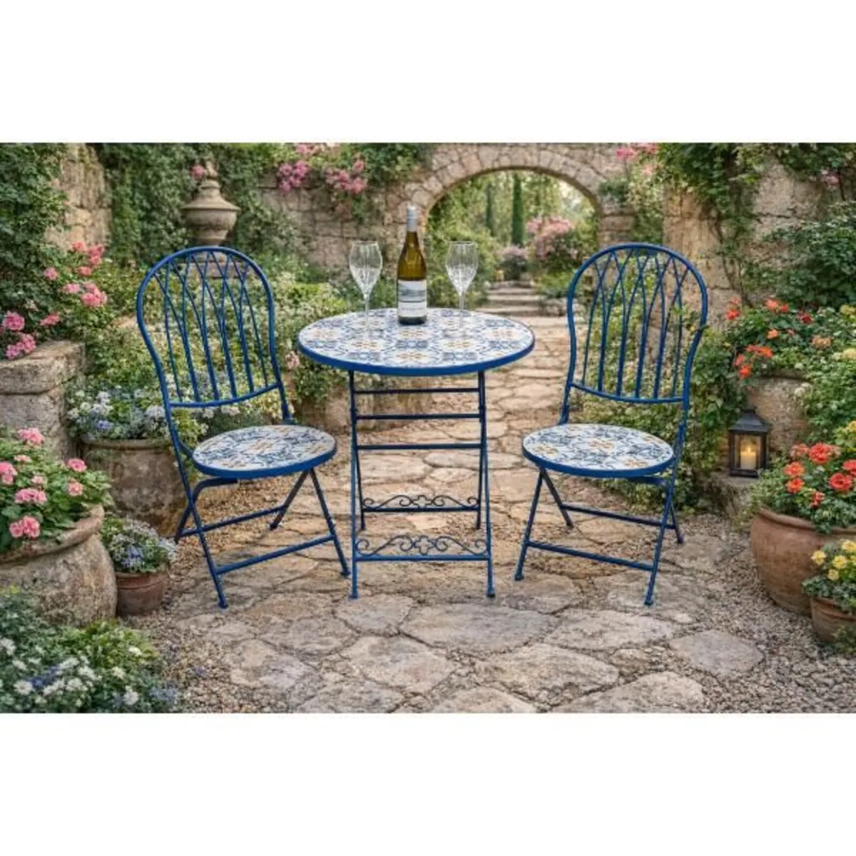 Two Seater Table & Chairs Mosaic Blue D10919 - Image 2
