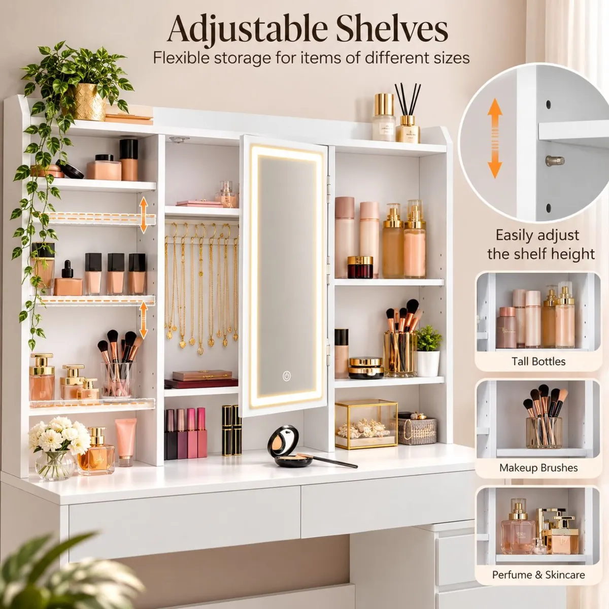 White Dressing Table with LED Mirror, Drawers and - Image 3