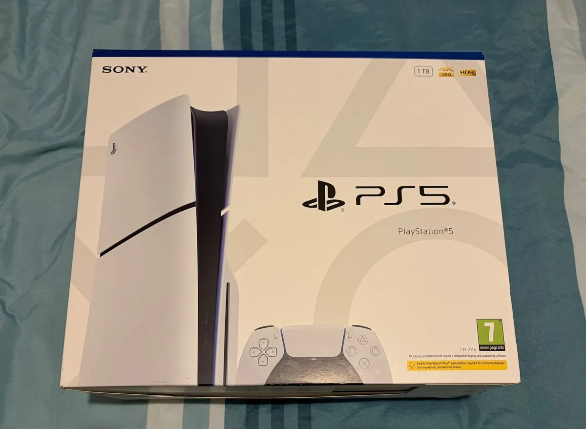 PS5 Slim 1TB Disc Edition + 2 Controllers + Box - Image 1