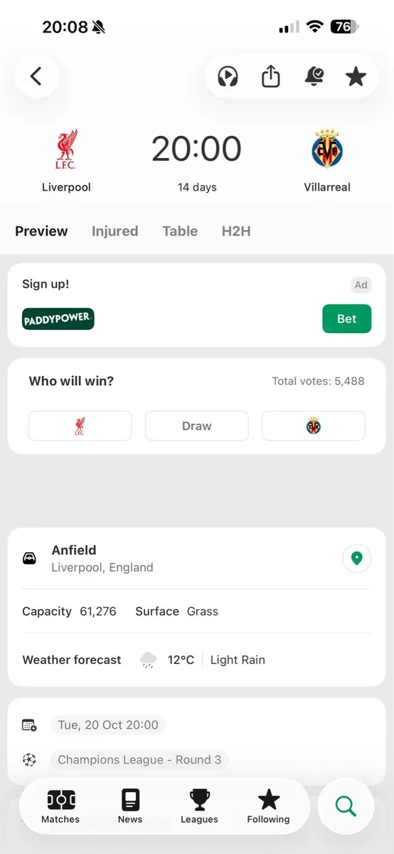Liverpool vs Villarreal - UCL - 20th October