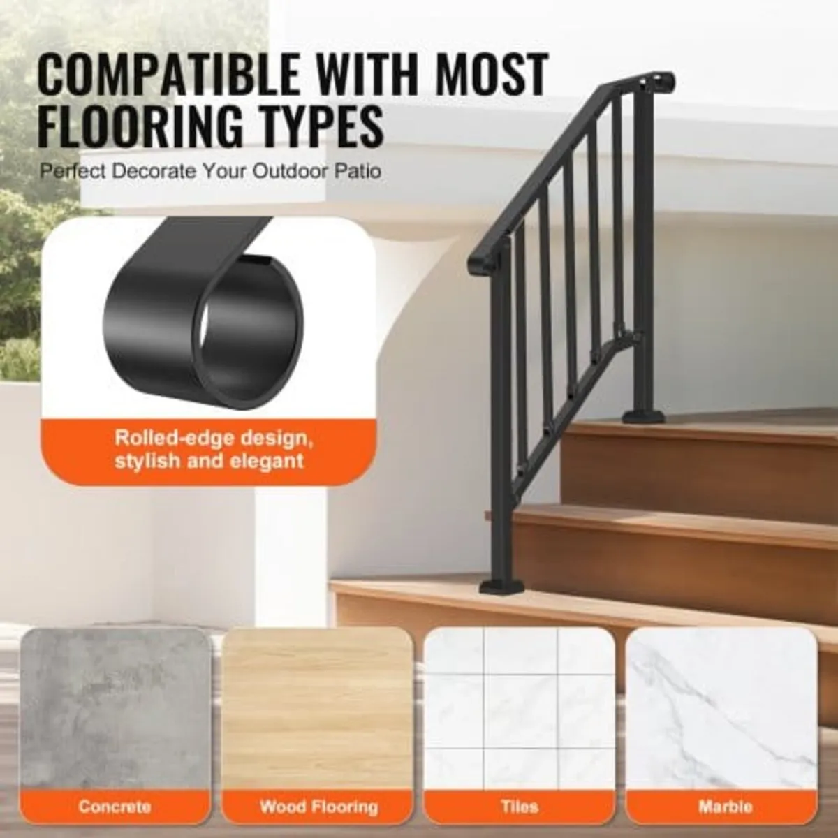 Handrails for Outdoor Steps, 2-3 Step Stair Hand R - Image 2