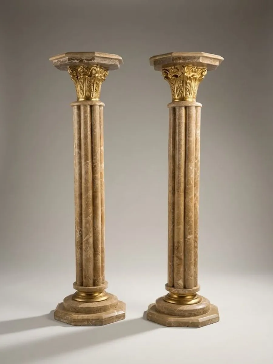 Pair of Marble and Brass Baroque Style Columns - Image 1