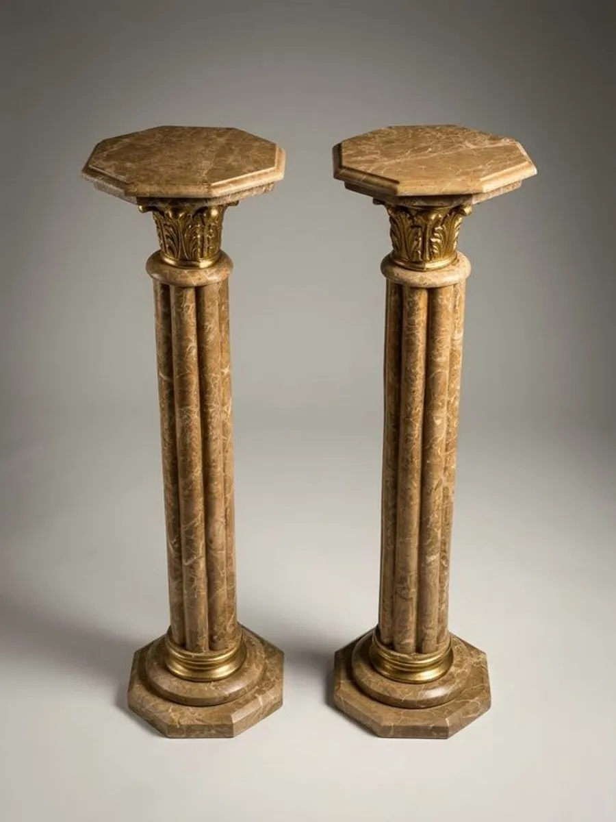 Pair of Marble and Brass Baroque Style Columns - Image 2