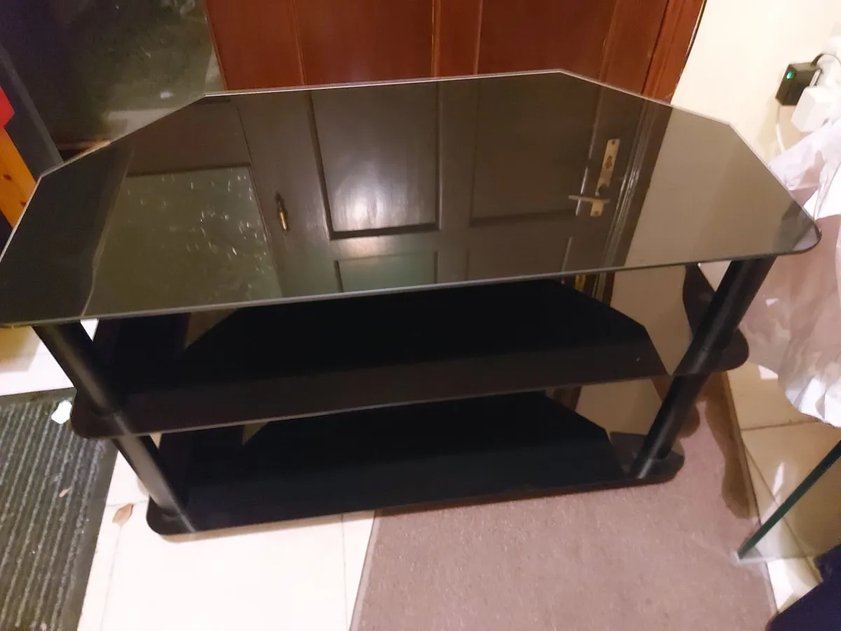Tempered Glass Black TV Table, 60cm x 40cm - Image 1