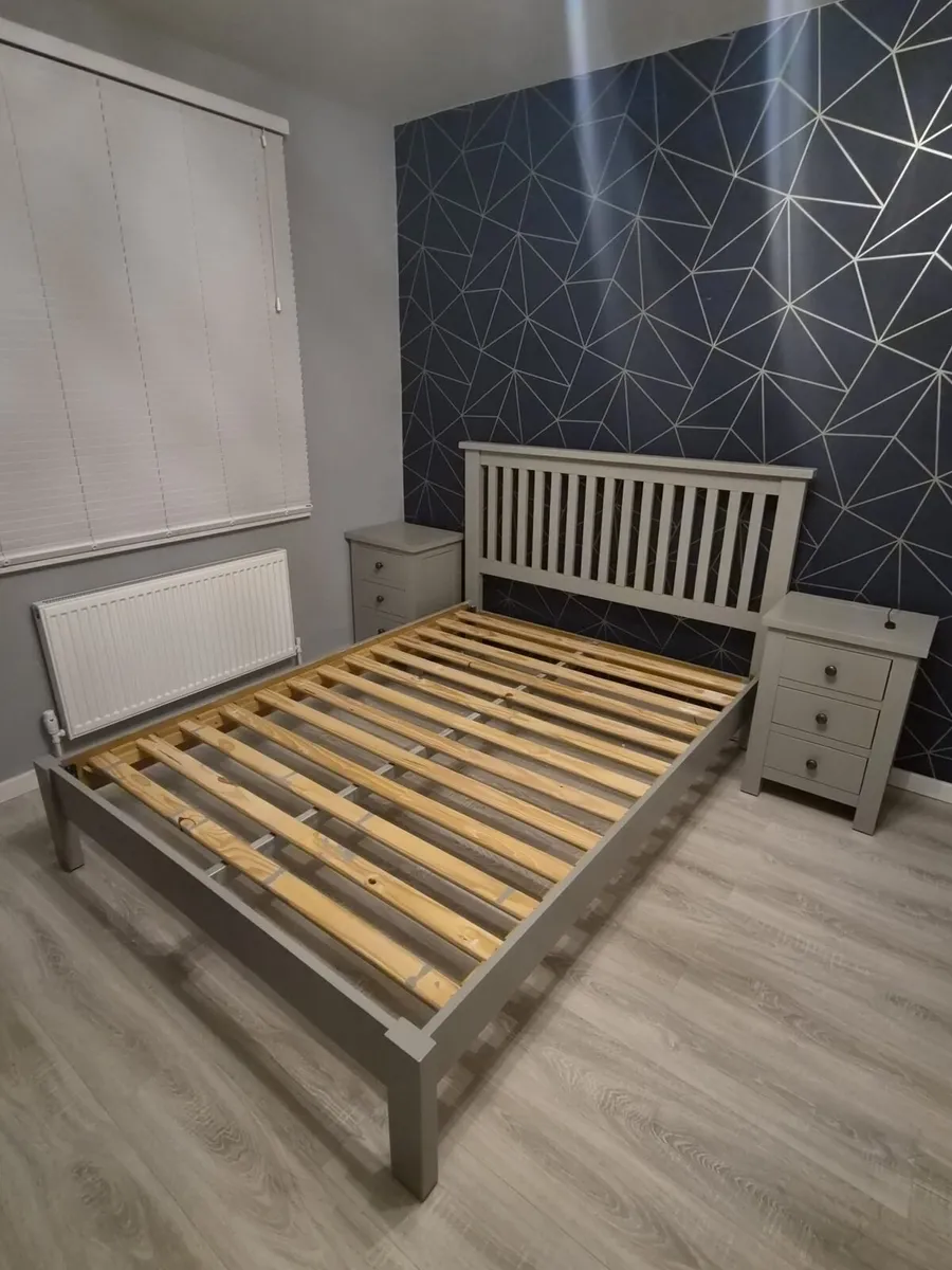 Wooden Double Bedframe + 2x Drawer Bedside Locker - Image 1