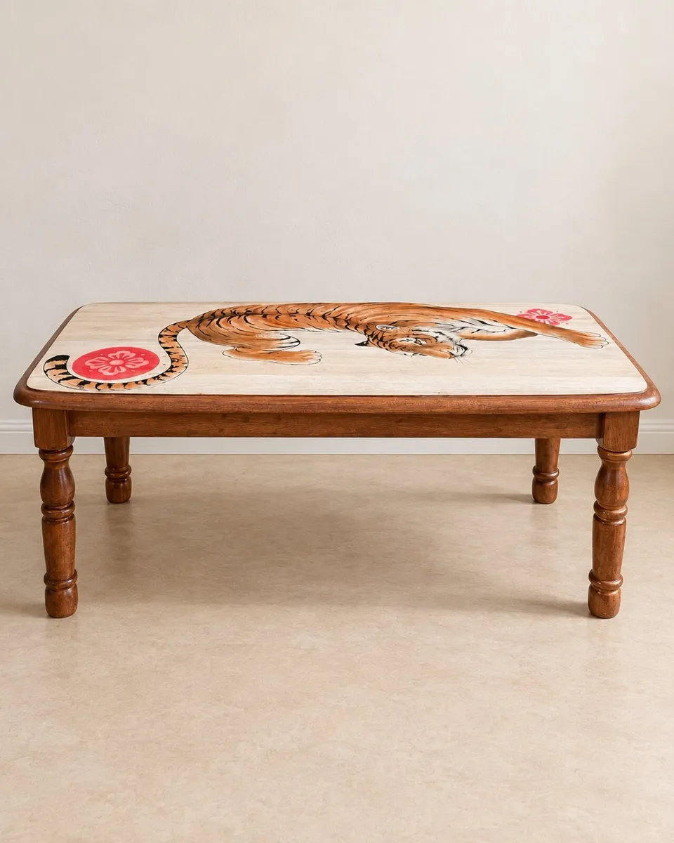 Hand-painted solid wood coffee table - Image 1