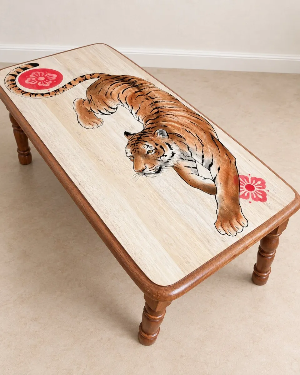 Hand-painted solid wood coffee table - Image 2