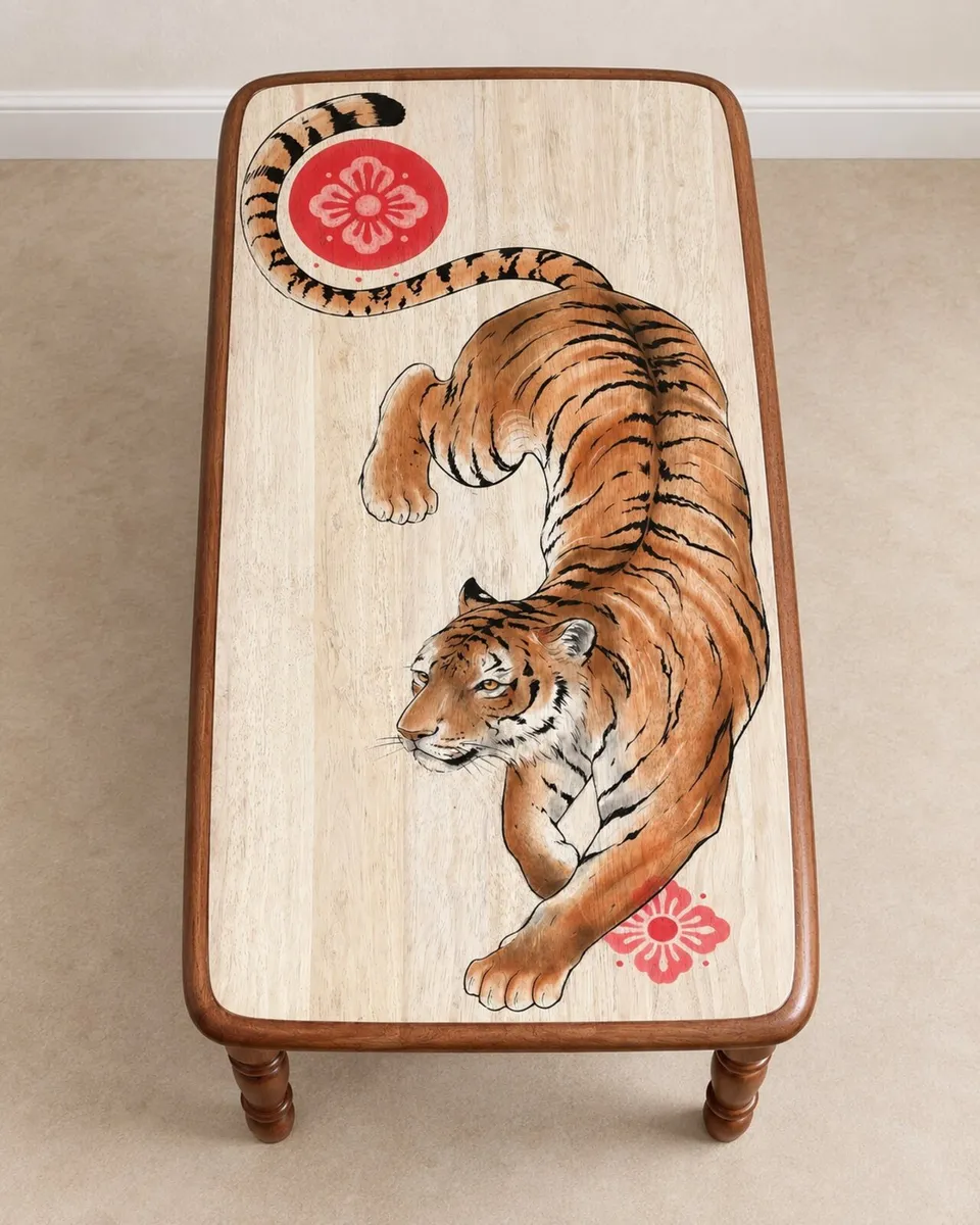 Hand-painted solid wood coffee table - Image 3